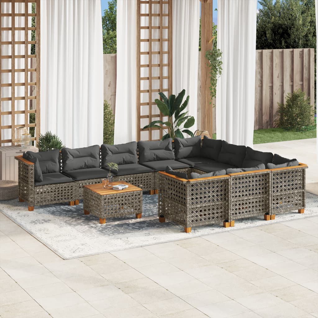 Set Divani da Giardino 11 pz con Cuscini in Polyrattan Grigio 3262041