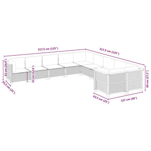 Set Divano da Giardino 10 pz con Cuscini Grigio in Polyrattan 3262044