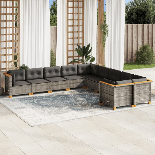 Set Divano da Giardino 10 pz con Cuscini Grigio in Polyrattan 3262044