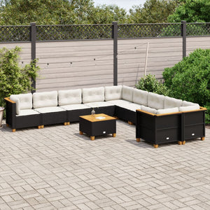 Set Divani da Giardino 11 pz con Cuscini in Polyrattan Nero 3262049