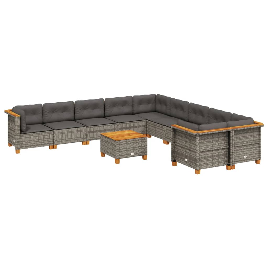 Set Divani da Giardino 11 pz con Cuscini in Polyrattan Grigio 3262050