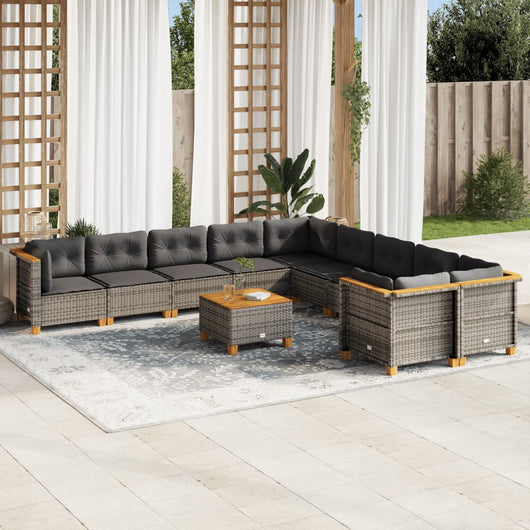 Set Divani da Giardino 11 pz con Cuscini in Polyrattan Grigio 3262050