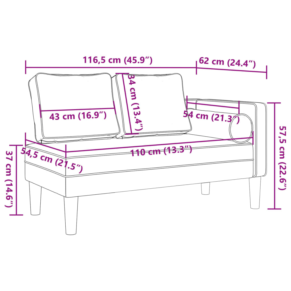 Chaise Lounge con Cuscini Rosa in Velluto 4007574