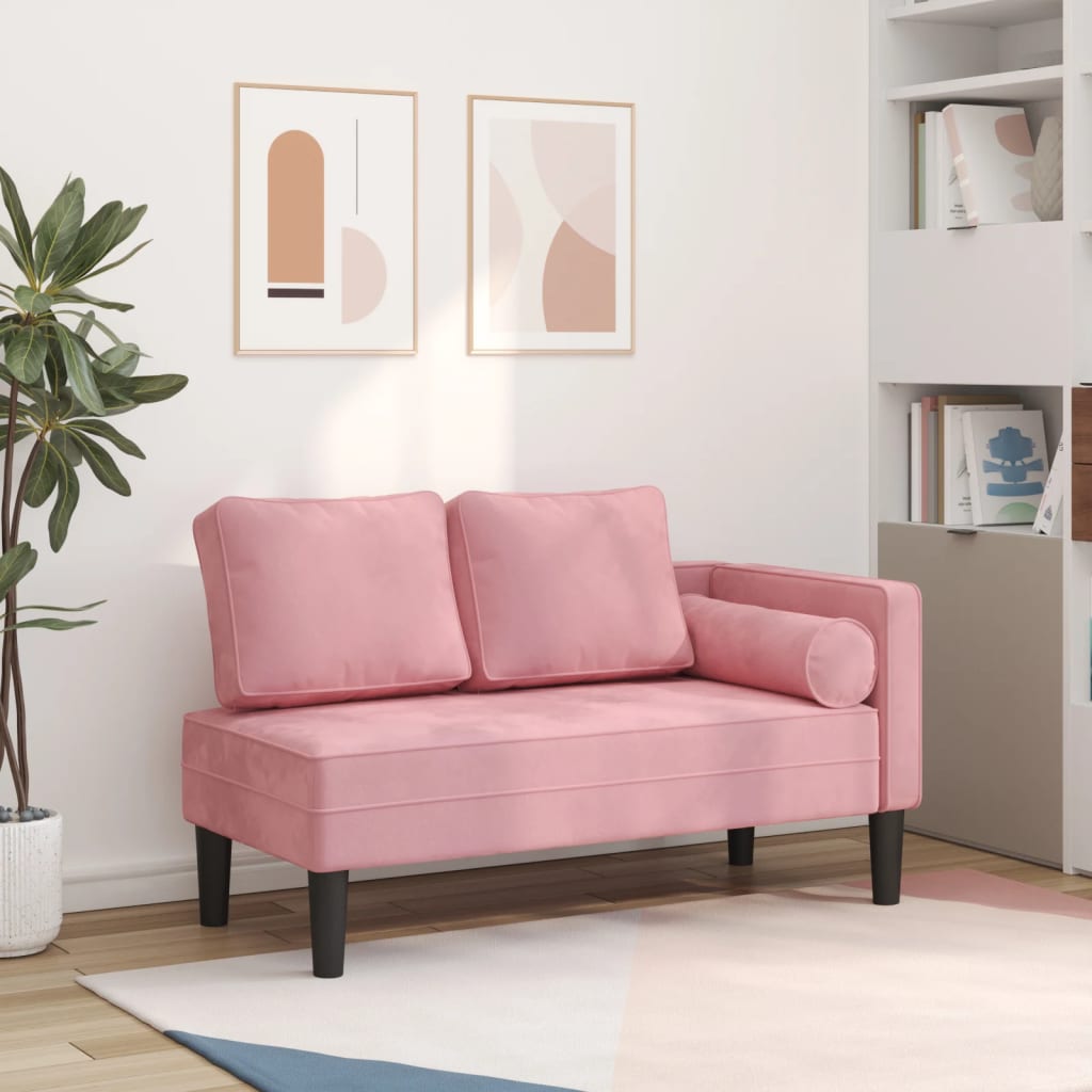 Chaise Lounge con Cuscini Rosa in Velluto 4007574