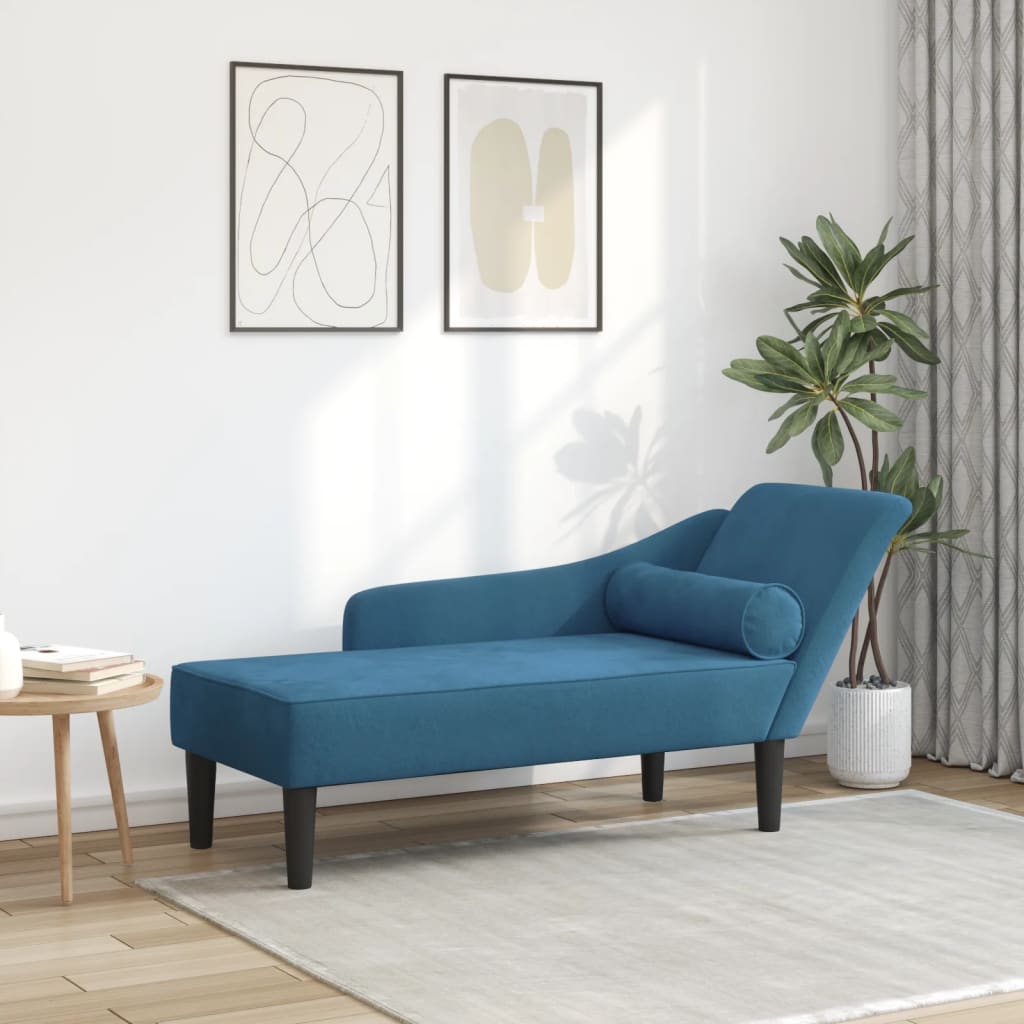 Chaise Longue con Cuscini Blu in Velluto 4007587