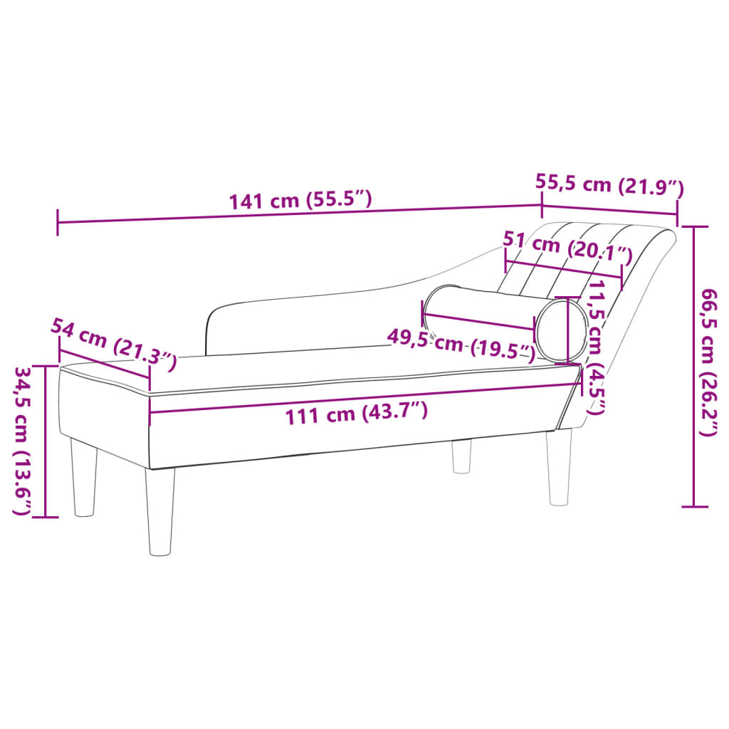 Chaise Lounge con Cuscini Rosa in Velluto 4007591