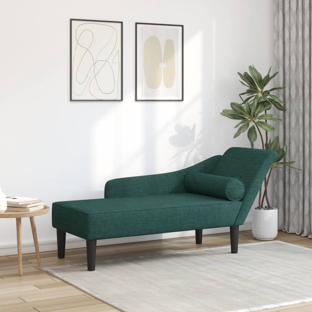 Chaise Longue con Cuscini Verde Scuro in Tessuto 4007600