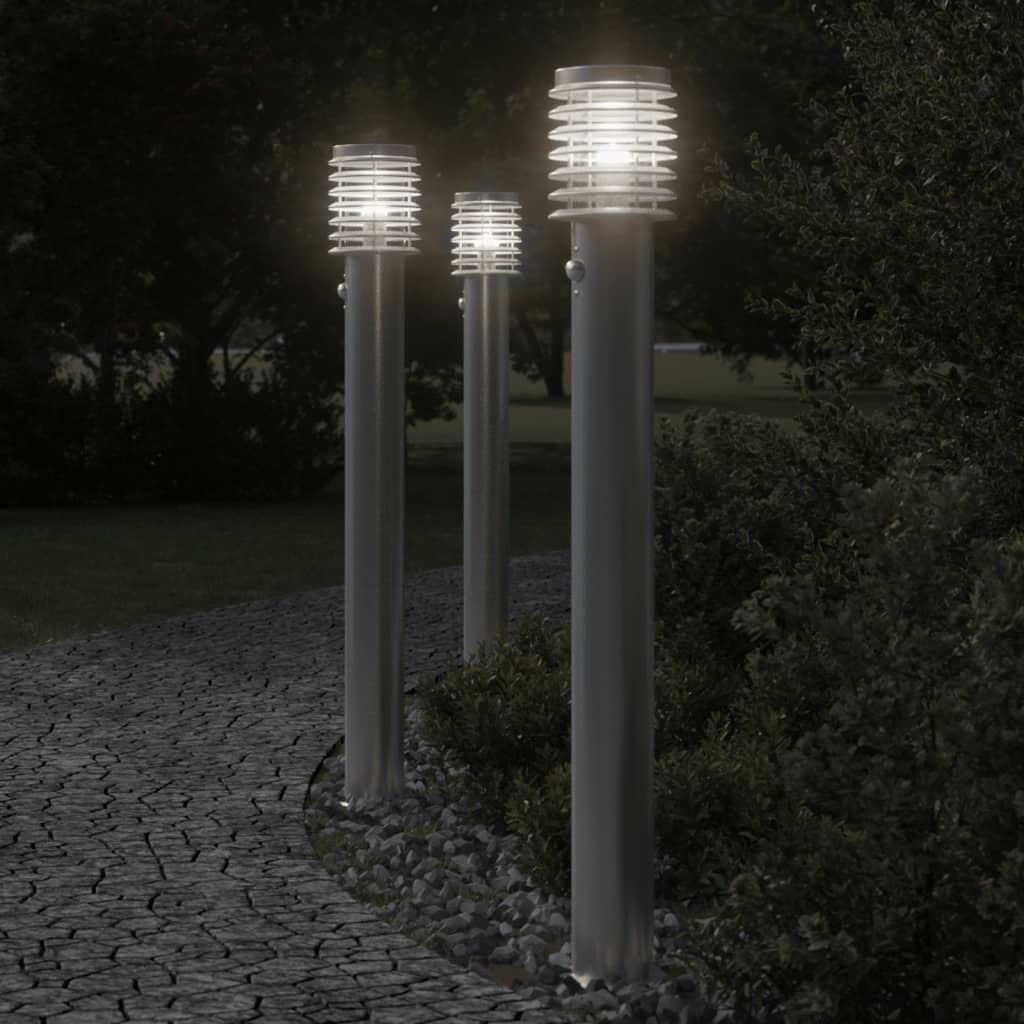 Lampada da Terra per Esterni Sensore Argento 3 pz 110cm Acciaio 4006368