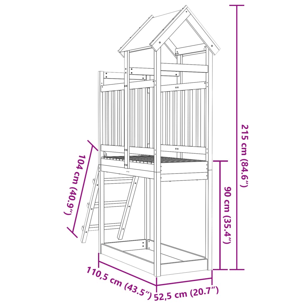 Torre Gioco con Scaletta 110,5x52,5x215cm Legno Pino Impregnato 845922