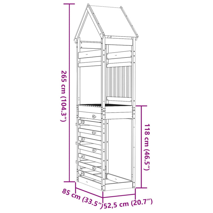 Torre da Gioco con Arrampicata 85x52,5x265 cm Massello Pino 845932