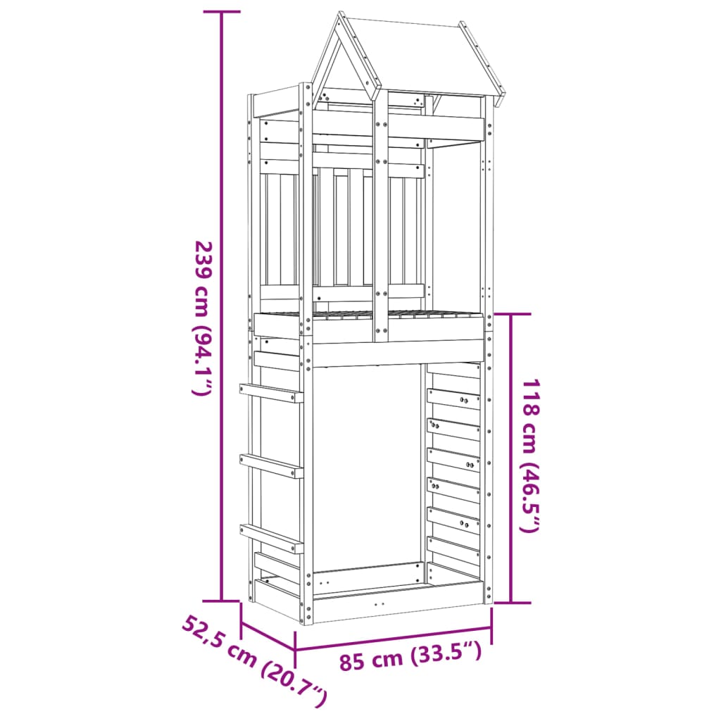 Torre da Gioco con Arrampicata 85x52,5x239 cm Massello Pino 845941