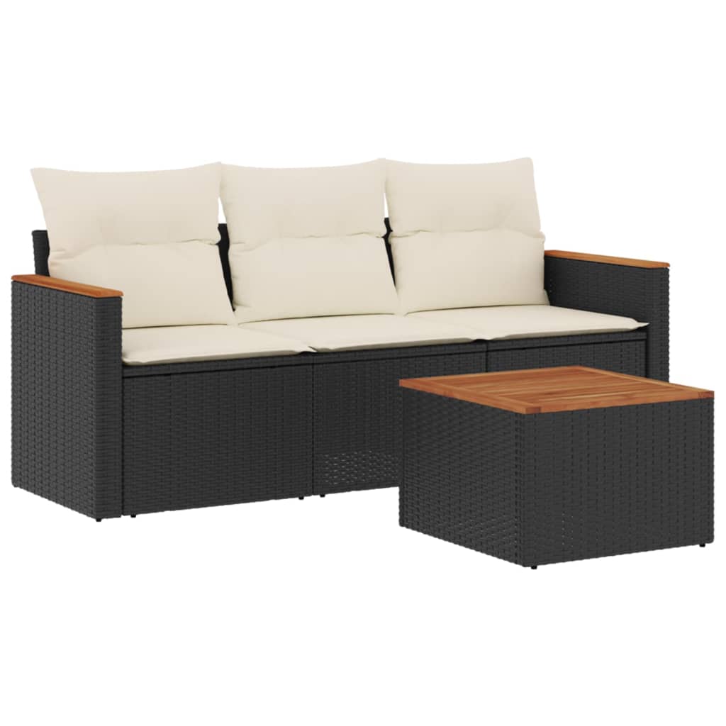 Set Divani da Giardino 4 pz con Cuscini Nero in Polyrattan 3258164