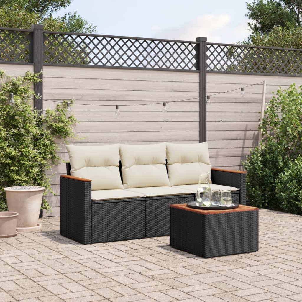 Set Divani da Giardino 4 pz con Cuscini Nero in Polyrattan 3258164