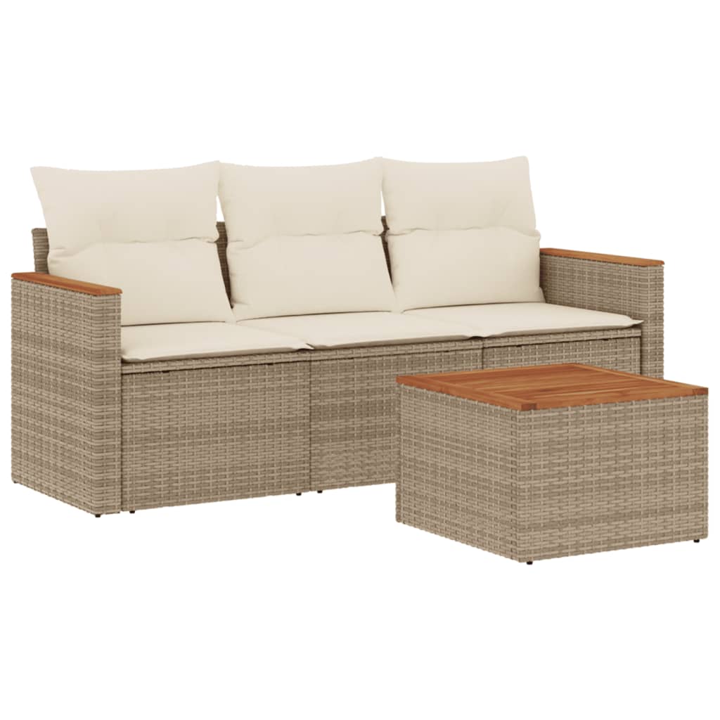 Set Divano da Giardino 4 pz con Cuscini Beige in Polyrattan 3258166