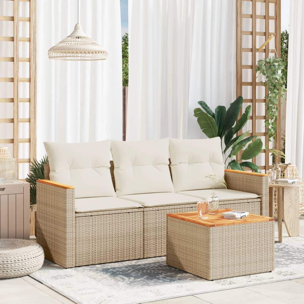 Set Divano da Giardino 4 pz con Cuscini Beige in Polyrattan 3258166