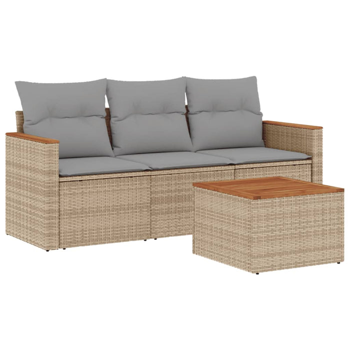 Set Divano da Giardino 4 pz con Cuscini Beige in Polyrattan cod mxl 112392