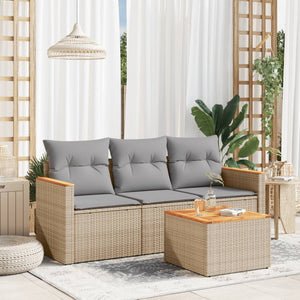 Set Divano da Giardino 4 pz con Cuscini Beige in Polyrattan cod mxl 112392