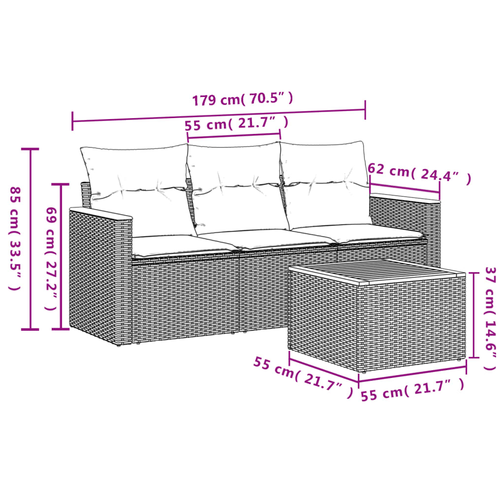 Set Divani da Giardino 4 pz con Cuscini in Polyrattan Grigio 3258168