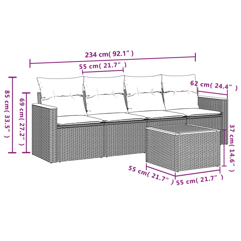 Set Divani da Giardino 5 pz con Cuscini in Polyrattan Nero 3258177