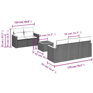 Set Divano da Giardino 6 pz con Cuscini Nero in Polyrattan 3258184