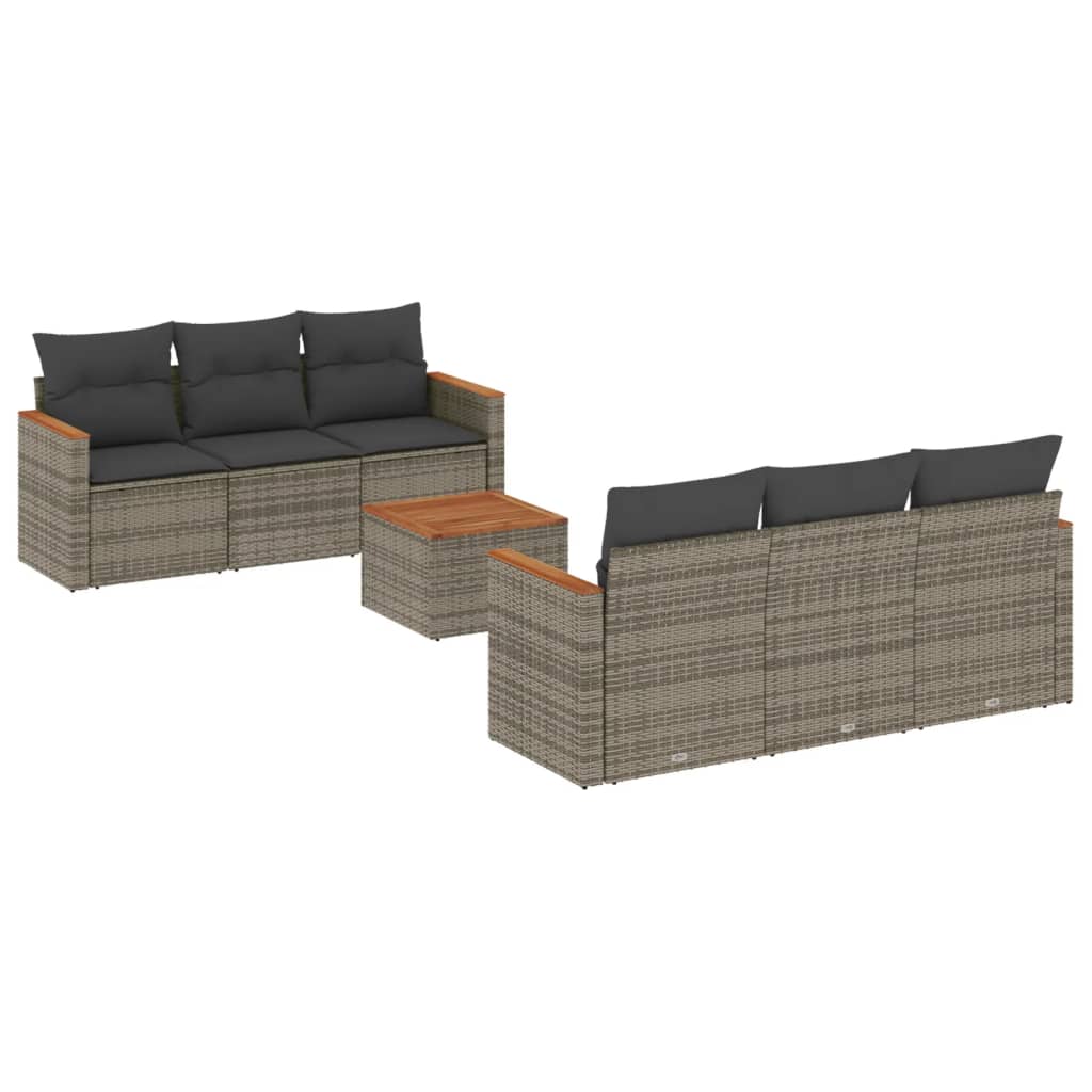 Set Divani da Giardino 7 pz con Cuscini Grigio in Polyrattan 3258196