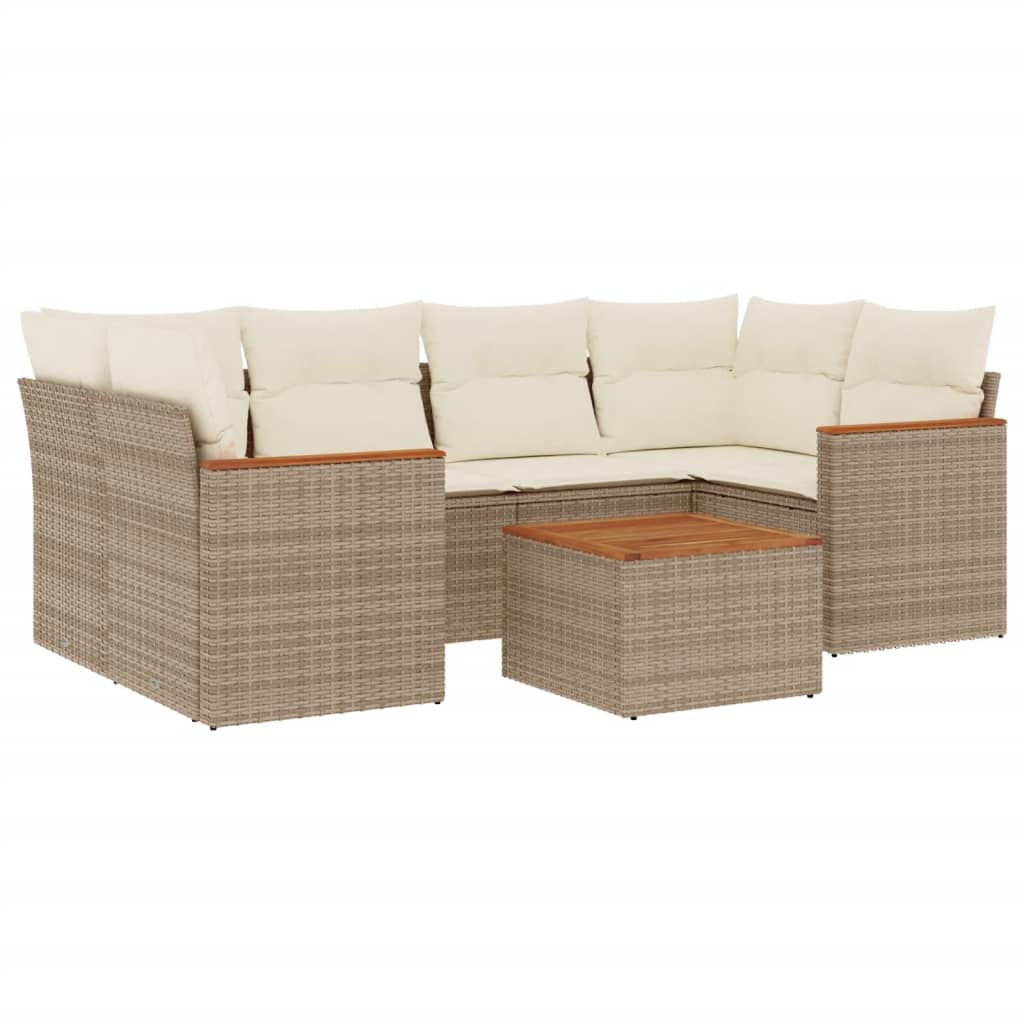 Set Divani da Giardino 7 pz con Cuscini Beige in Polyrattan 3258201