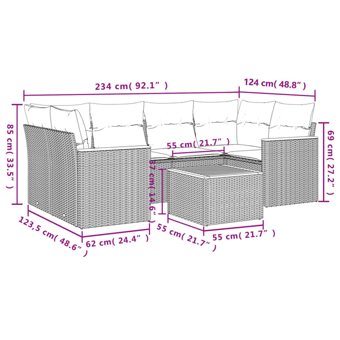 Set Divani da Giardino 7 pz con Cuscini Beige in Polyrattan 3258201