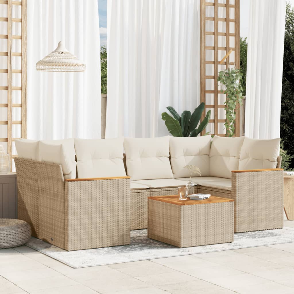 Set Divani da Giardino 7 pz con Cuscini Beige in Polyrattan 3258201