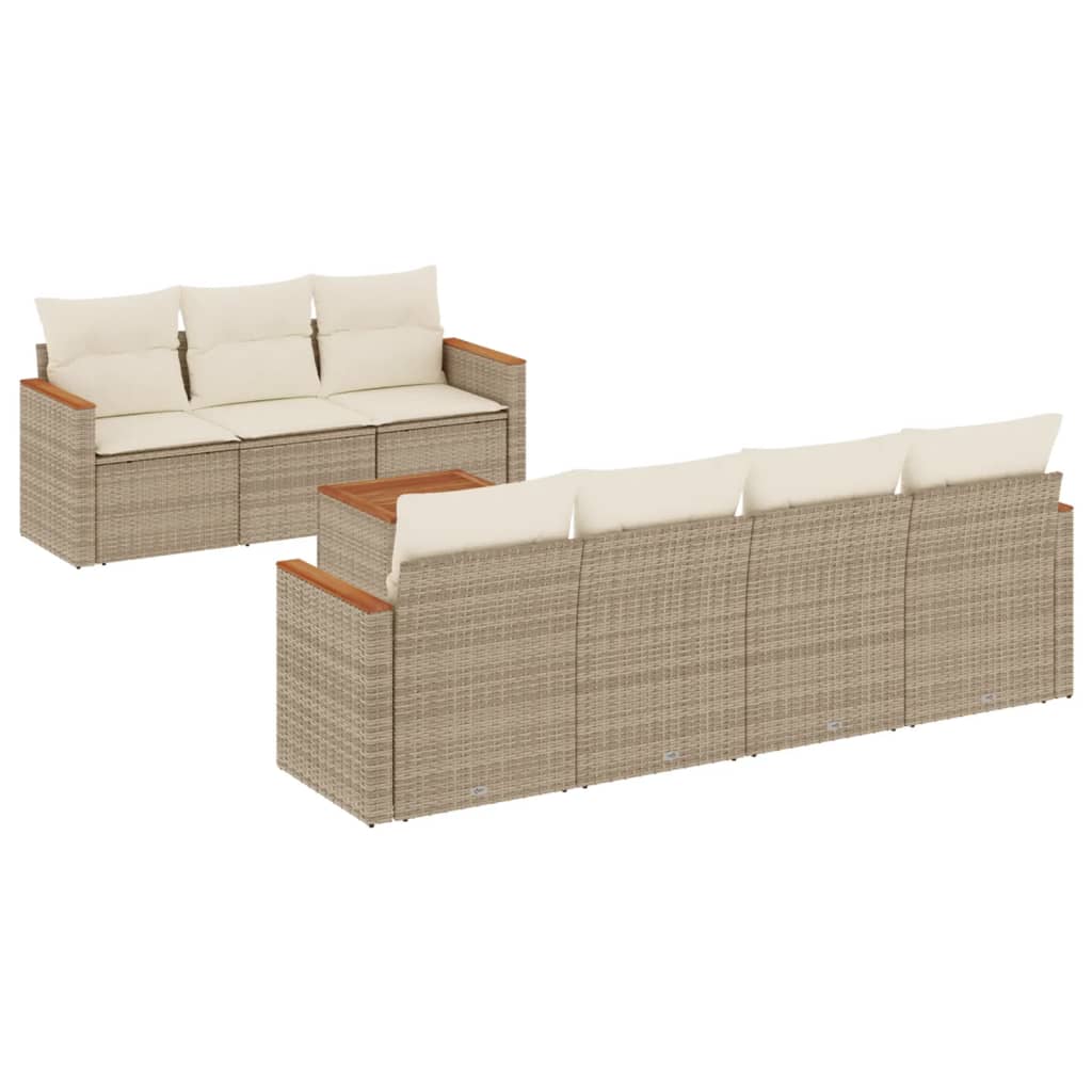 Set Divano da Giardino 8 pz con Cuscini Beige in Polyrattan 3258208