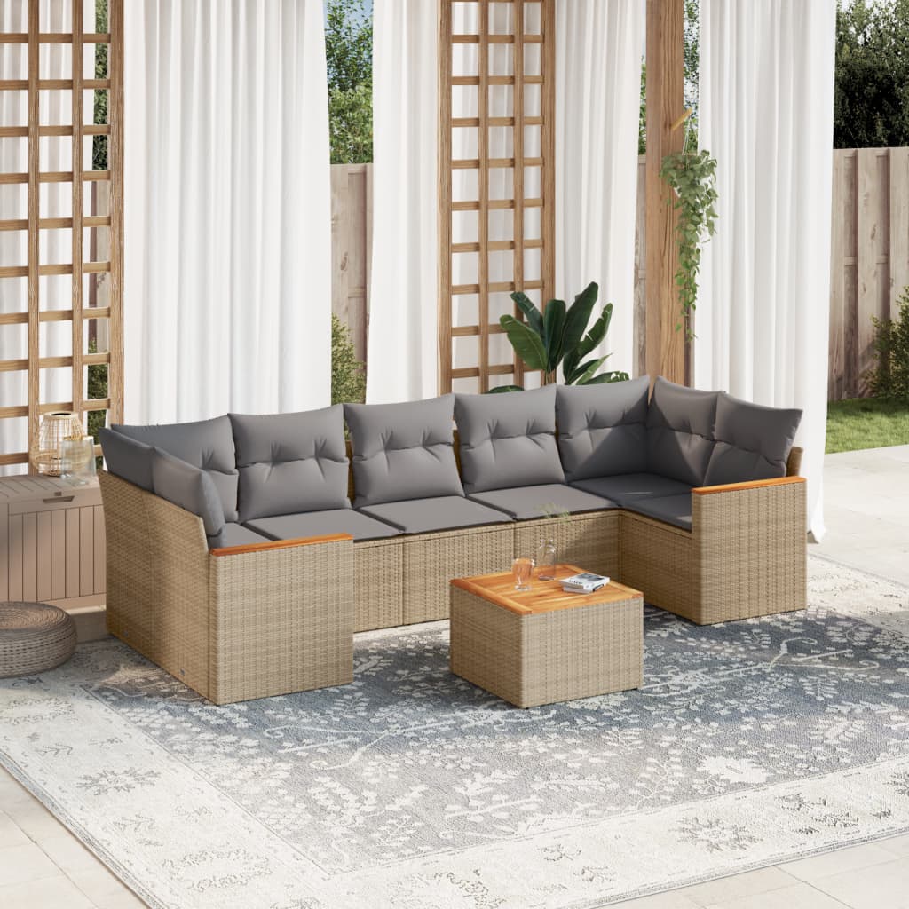 Set Divano da Giardino 8 pz con Cuscini Beige in Polyrattan 3258216