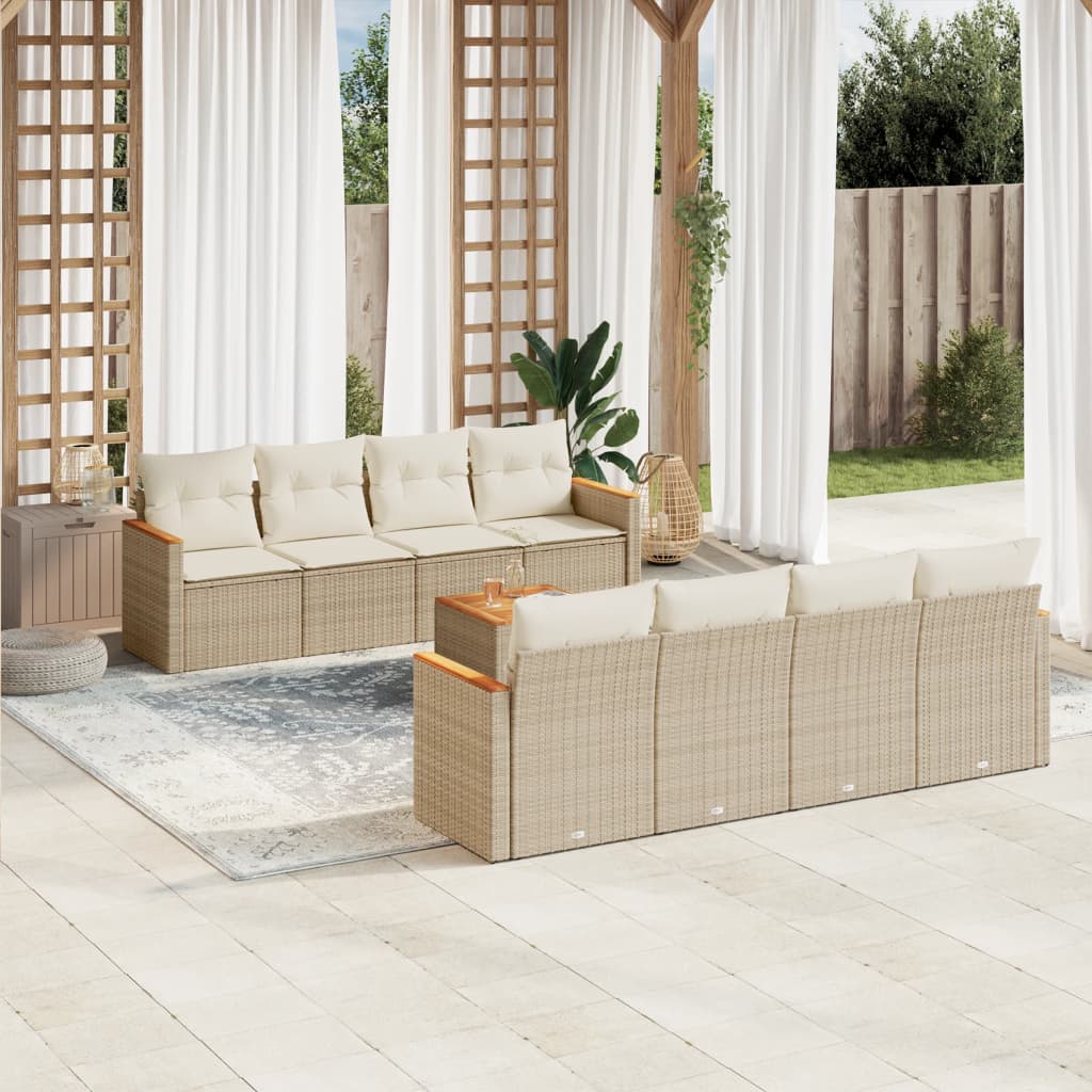 Set Divano da Giardino 9 pz con Cuscini Beige in Polyrattan 3258222