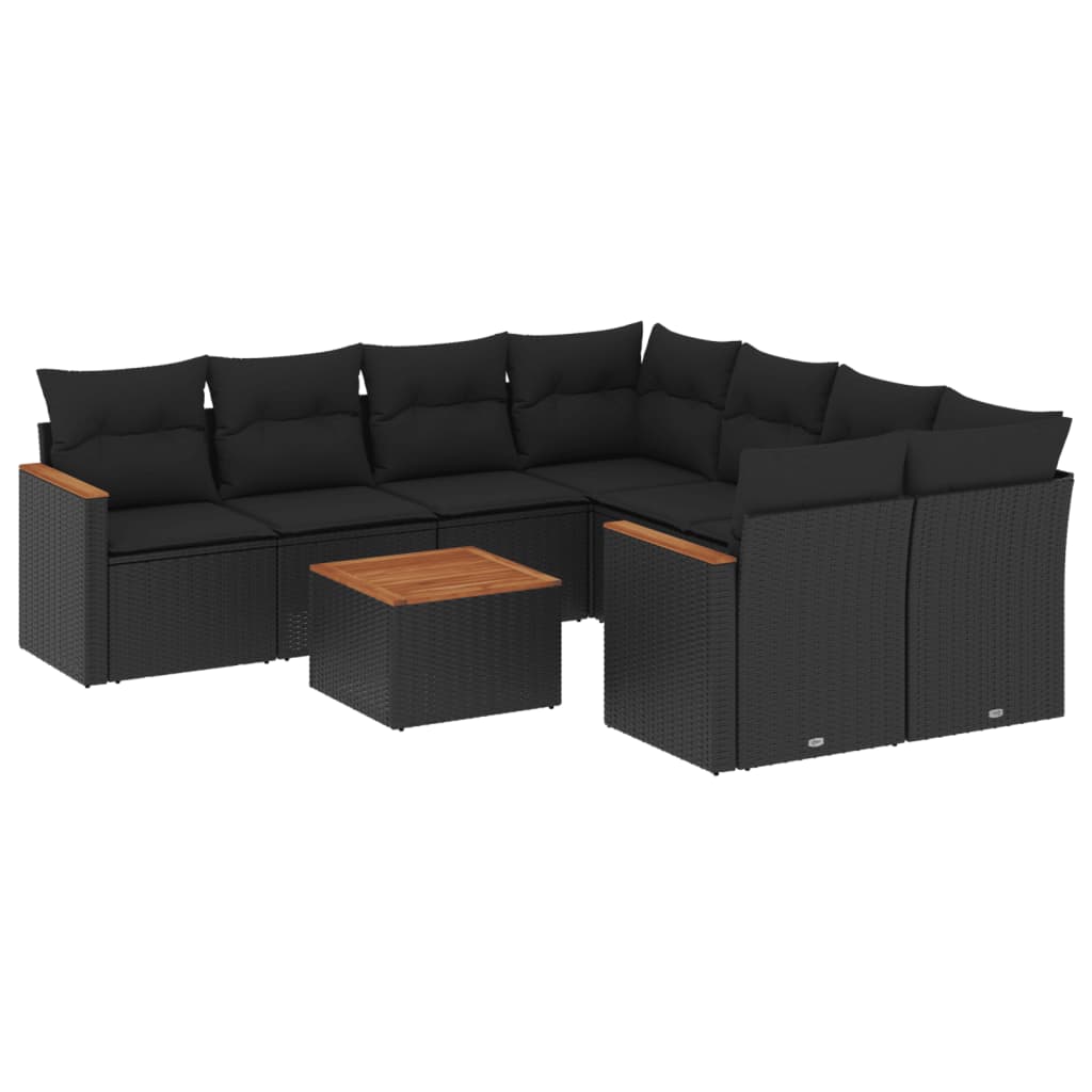 Set Divani da Giardino 9 pz con Cuscini Nero in Polyrattan 3258226