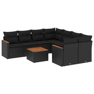 Set Divani da Giardino 9 pz con Cuscini Nero in Polyrattan 3258226