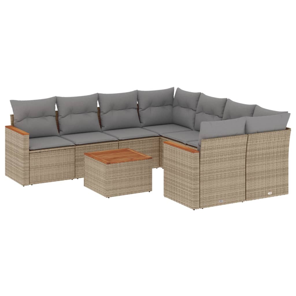 Set Divano da Giardino 9 pz con Cuscini Beige in Polyrattan 3258230