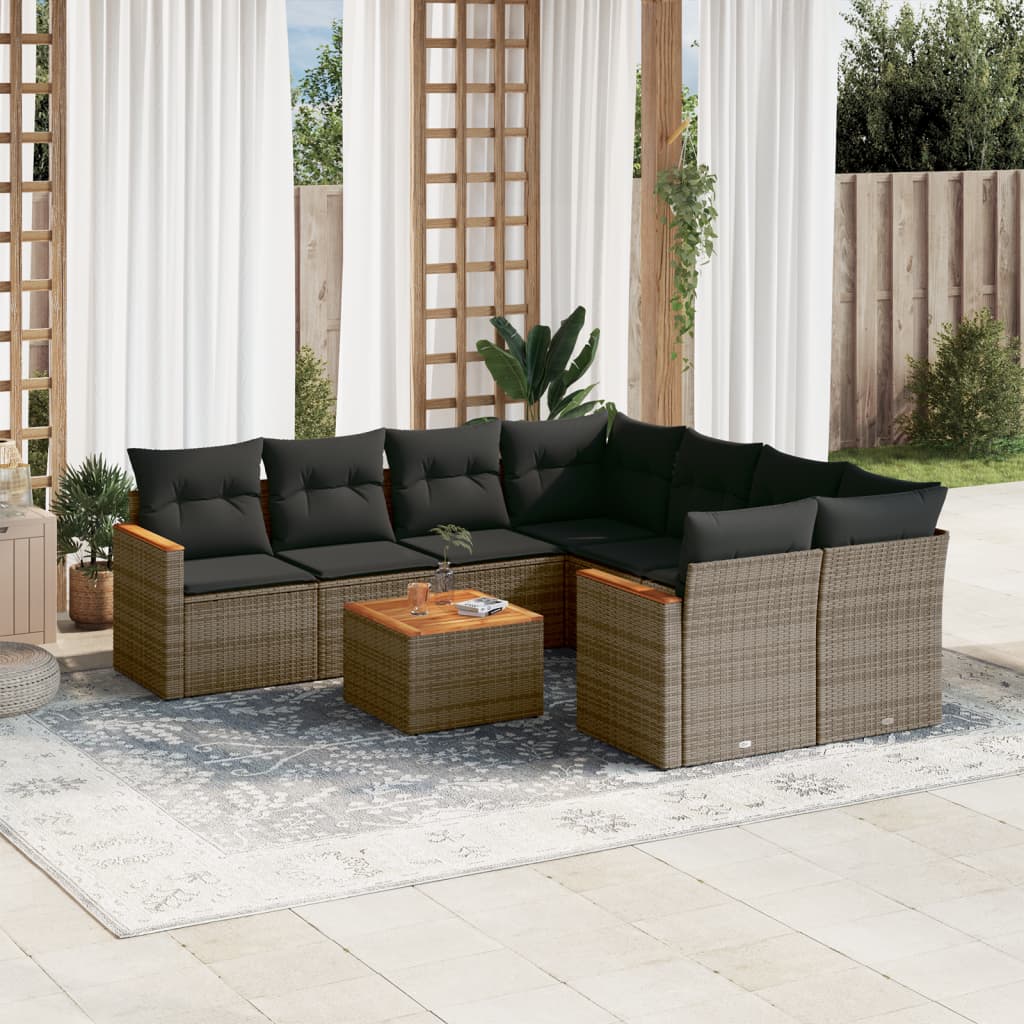 Set Divano da Giardino 9 pz con Cuscini Grigio in Polyrattan 3258231