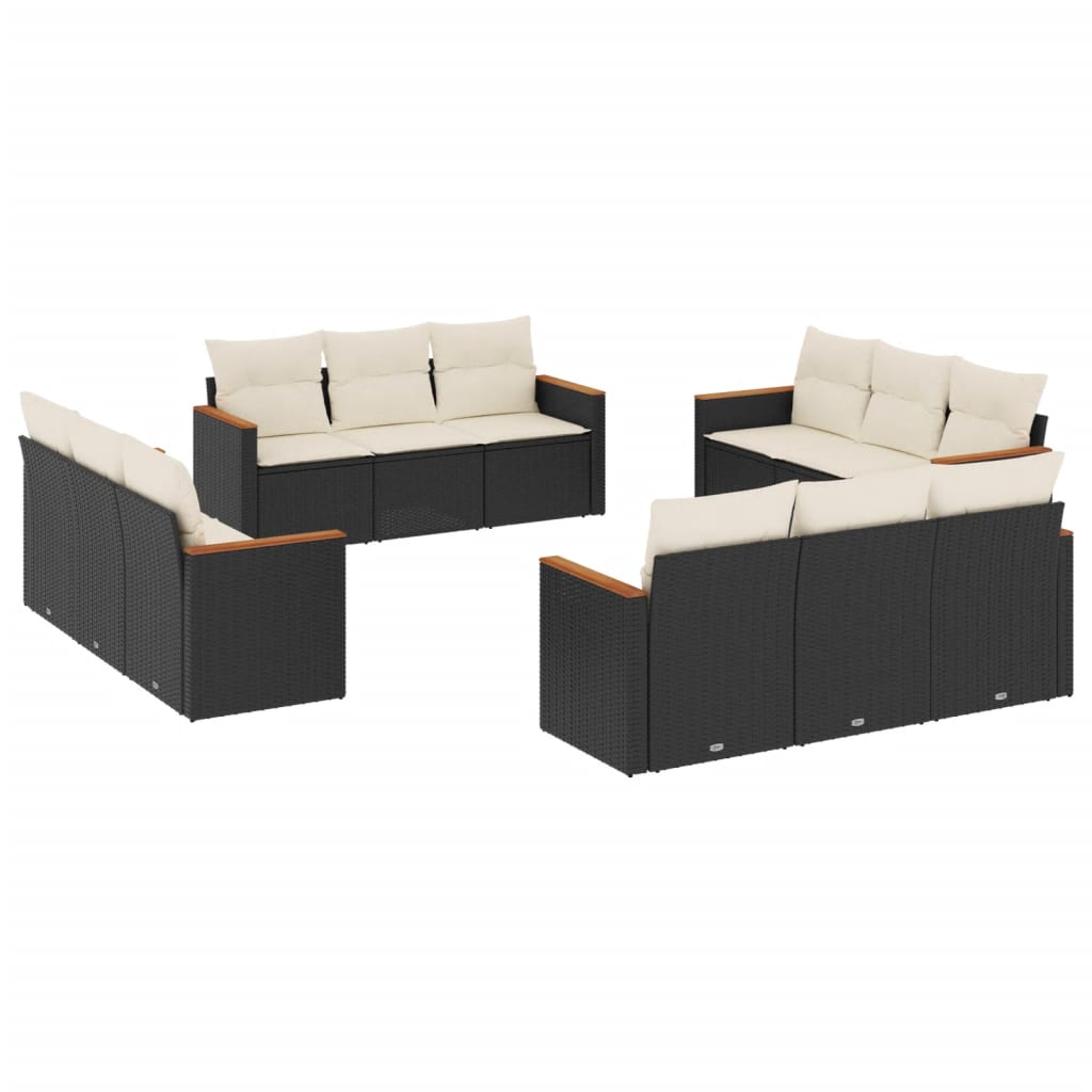 Set Divani da Giardino 12 pz con Cuscini Nero in Polyrattan 3258234