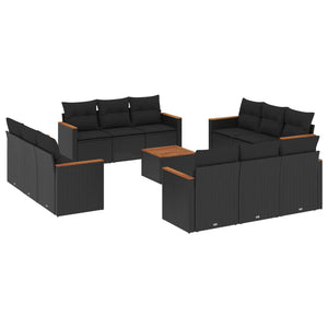 Set Divani da Giardino 13pz con Cuscini Nero in Polyrattancod mxl 112920