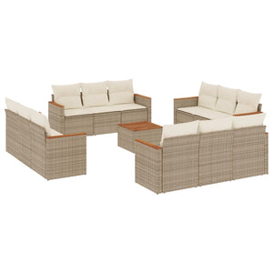 Set Divano da Giardino 13 pz con Cuscini Beige in Polyrattan 3258243