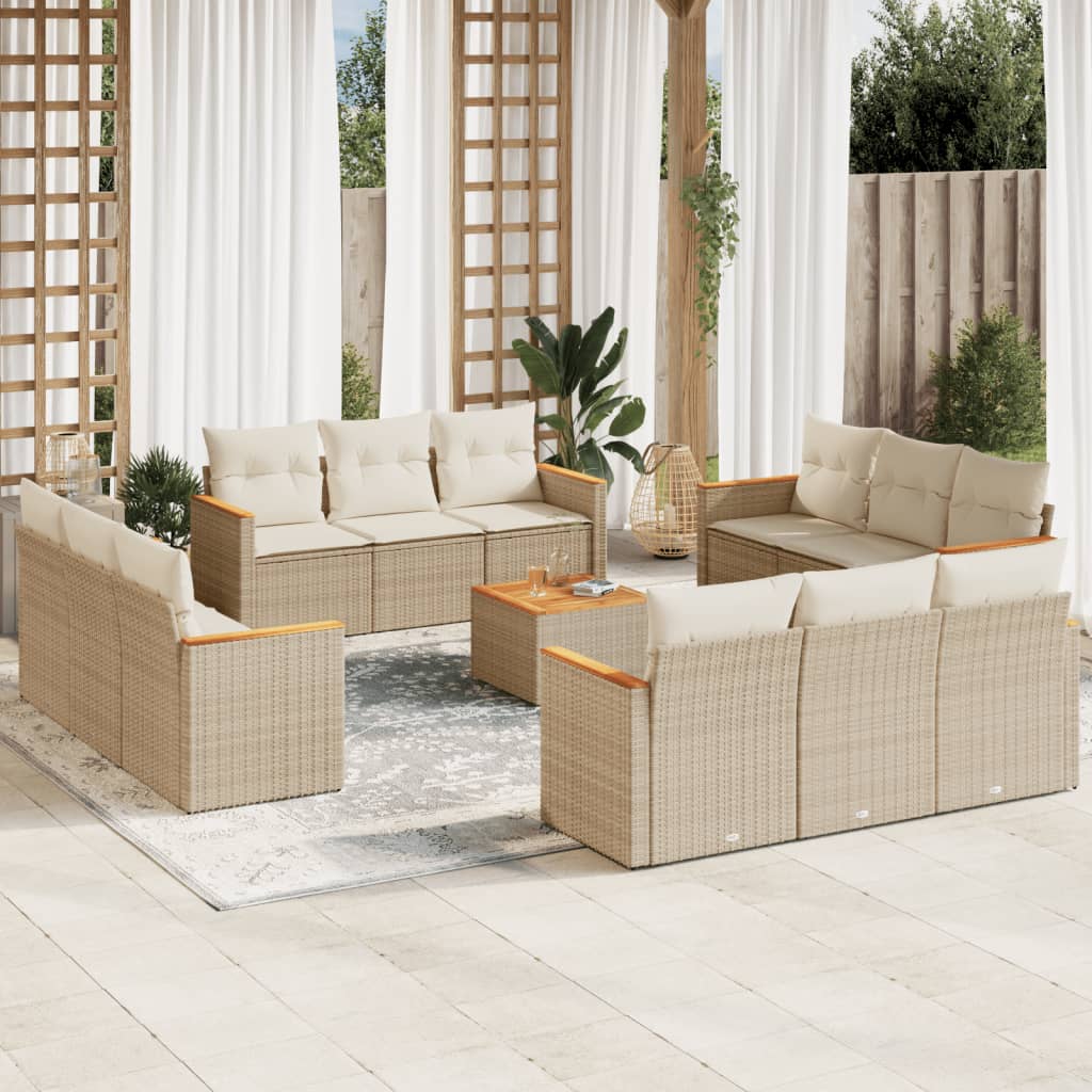 Set Divano da Giardino 13 pz con Cuscini Beige in Polyrattan 3258243