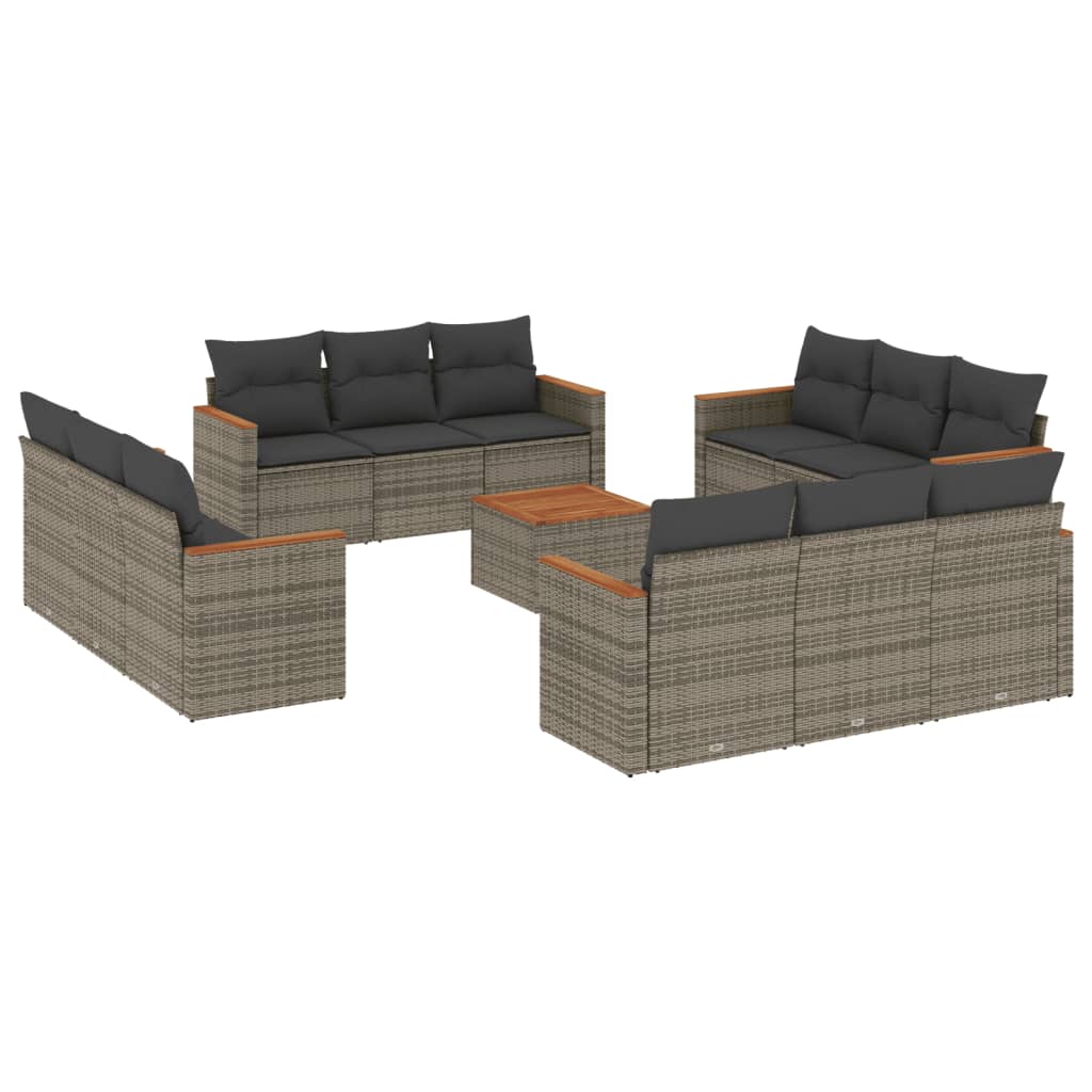 Set Divani da Giardino 13 pz con Cuscini Grigio in Polyrattan 3258245