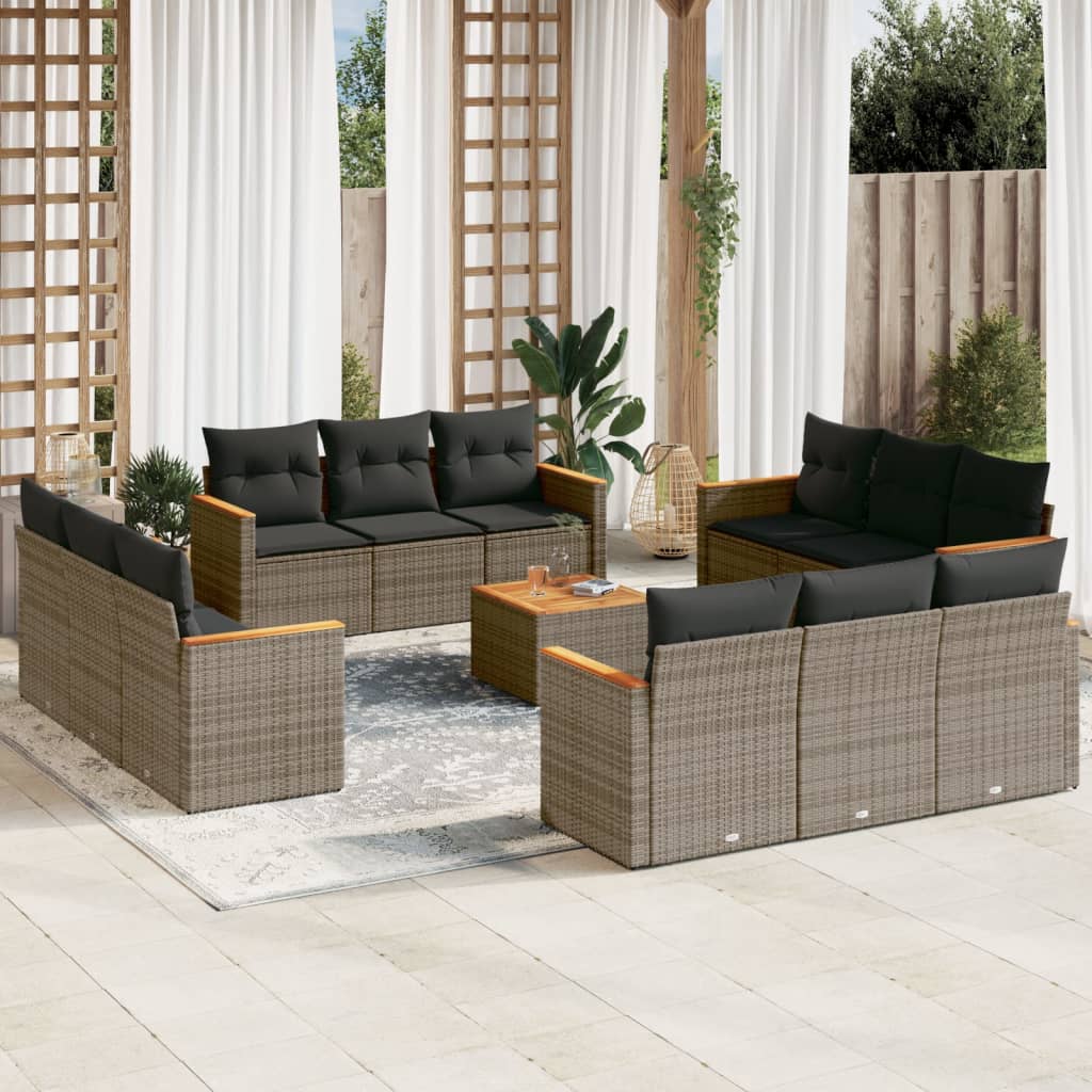 Set Divani da Giardino 13 pz con Cuscini Grigio in Polyrattan 3258245