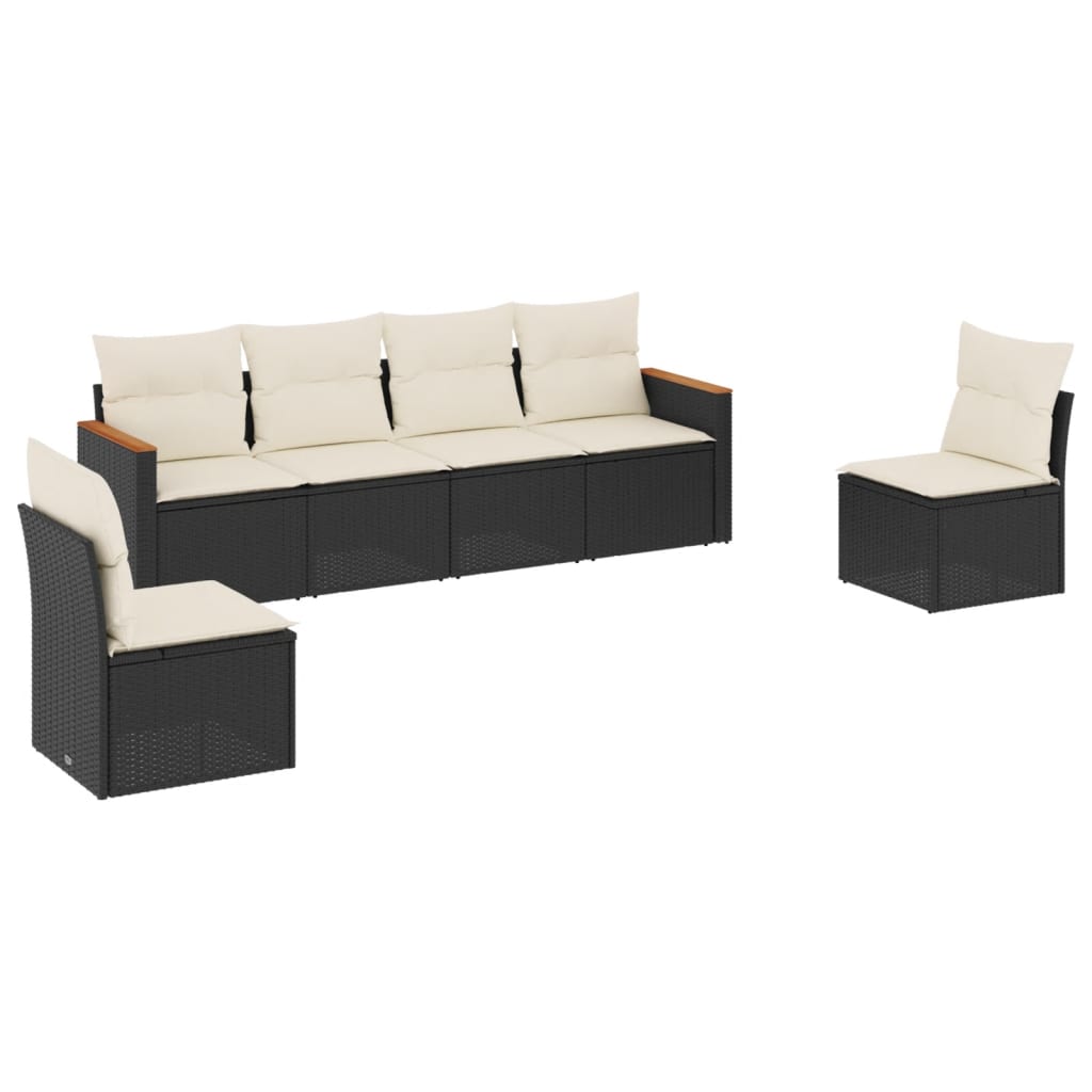 Set Divano da Giardino 6 pz con Cuscini Nero in Polyrattancod mxl 88512