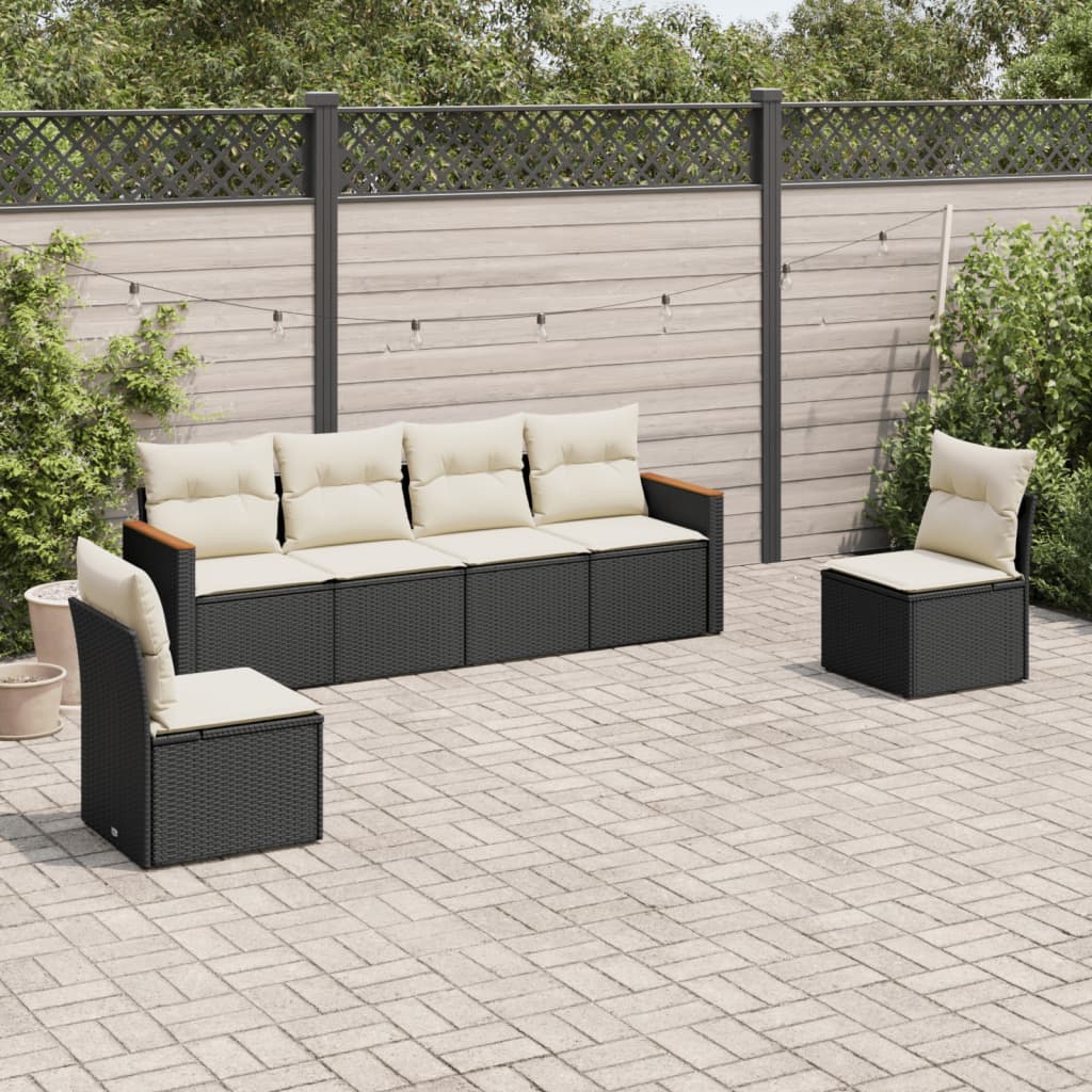 Set Divano da Giardino 6 pz con Cuscini Nero in Polyrattancod mxl 88512