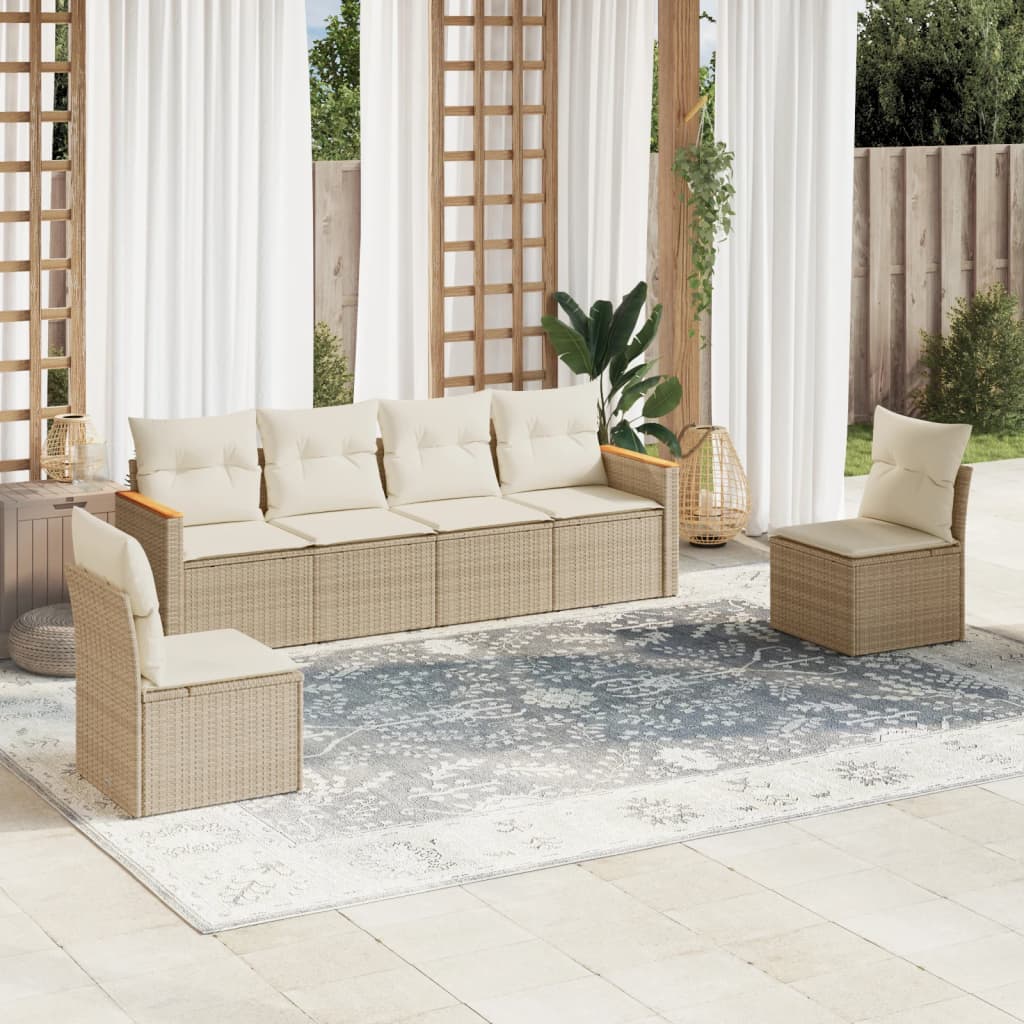 Set Divano da Giardino 6 pz con Cuscini Beige in Polyrattan 3258264