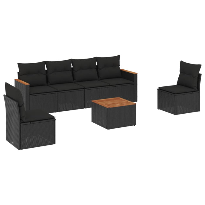 Set Divani da Giardino con Cuscini 7pz Nero Polyrattancod mxl 114279