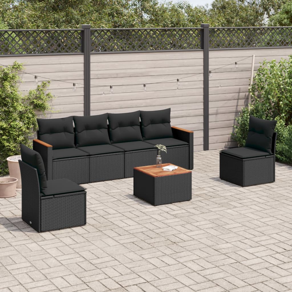 Set Divani da Giardino con Cuscini 7pz Nero Polyrattancod mxl 114279