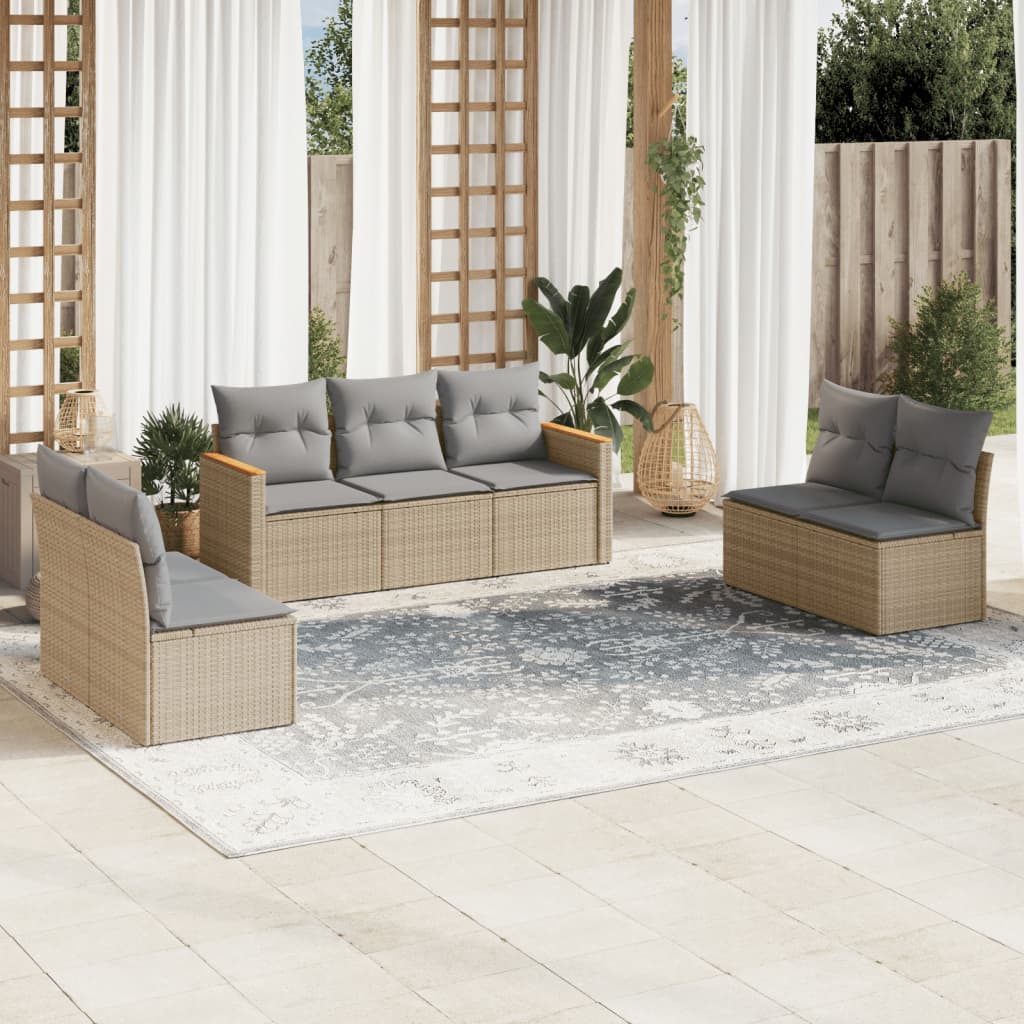 Set Divani da Giardino 7 pz con Cuscini Beige in Polyrattan 3258279