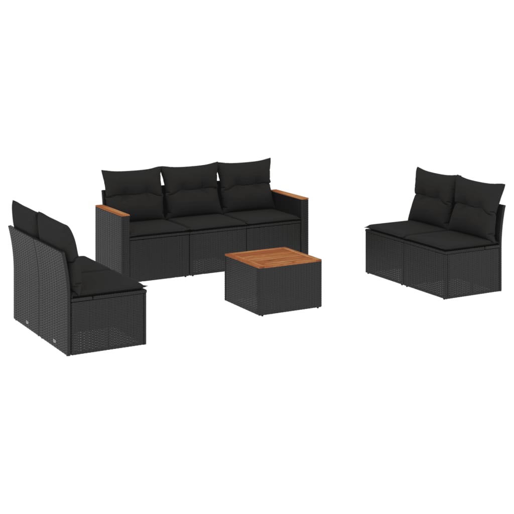 Set Divani da Giardino con Cuscini 8 pz Nero in Polyrattan 3258282