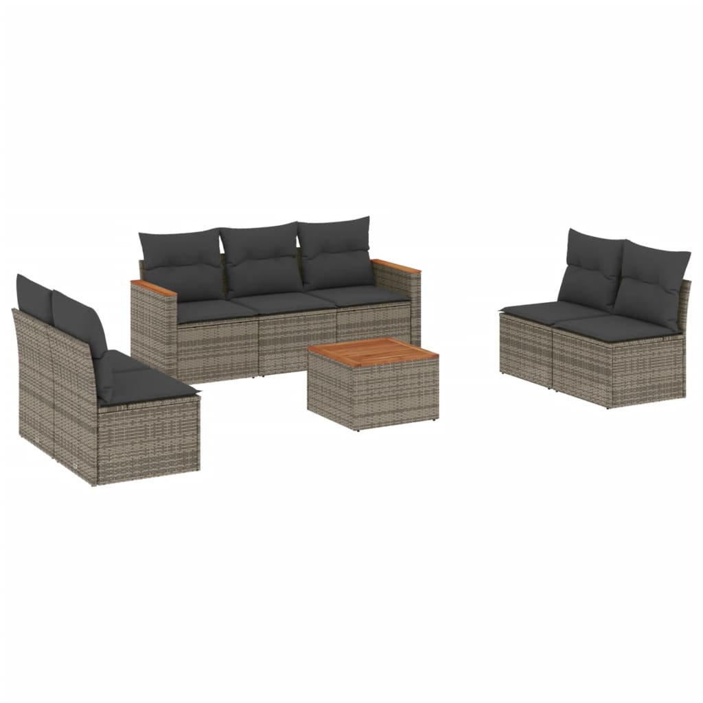 Set Divano da Giardino 8 pz con Cuscini Grigio in Polyrattan 3258287