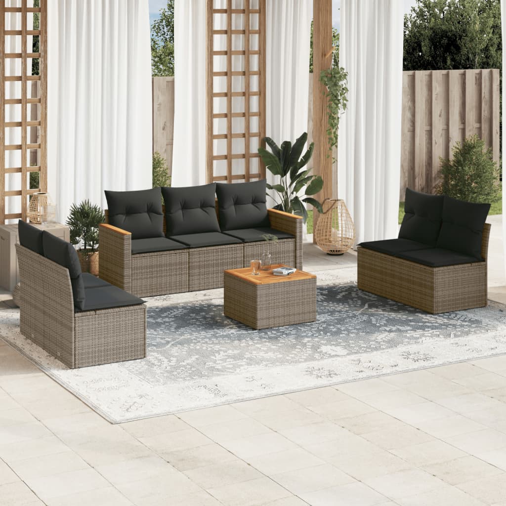 Set Divano da Giardino 8 pz con Cuscini Grigio in Polyrattan 3258287